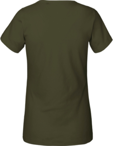 Grøn T-shirt set bagfra; kortærmet og ensfarvet; vises mod en hvid baggrund.