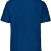 En ensfarvet, mørkeblå kortærmet polo-shirt set bagfra, hænger på en usynlig bøjle. Skjorten har en krave og ingen synlige mønstre eller logoer. Baggrunden er hvid.