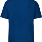 En ensfarvet, mørkeblå kortærmet polo-shirt set bagfra, hænger på en usynlig bøjle. Skjorten har en krave og ingen synlige mønstre eller logoer. Baggrunden er hvid.