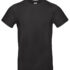 Sort T-shirt hænger fladt, uden bevægelse, i et neutralt, hvidt miljø.