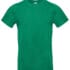 En grøn T-shirt ligger fladt på en lys baggrund. Den har korte ærmer og en rund halsudskæring.