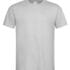 En simpel, grå t-shirt hænger mod en hvid baggrund. T-shirten er uden print eller dekoration og fremstår ensfarvet og minimalistisk.