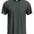 Grå T-shirt hænger på en usynlig mannequin. Ingen tryk eller mønstre på stoffet. Baggrunden er hvid og neutral.