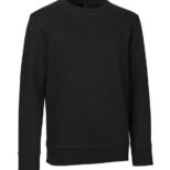 Sort sweatshirt vises på en hvid baggrund. Trøjen står alene uden dekorationer eller mærker og har en rund hals og lange ærmer.