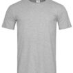 En grå t-shirt hænger frit uden baggrundselementer. Der er ingen tekst på selve trøjen, men en lille etiket med logo er synlig ved halsen.