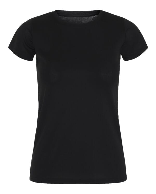 000250_Black_03_front En sort T-shirt med korte ærmer ses på en hvid baggrund. Trøjen ligger fladt uden yderligere detaljer eller tekst til stede.