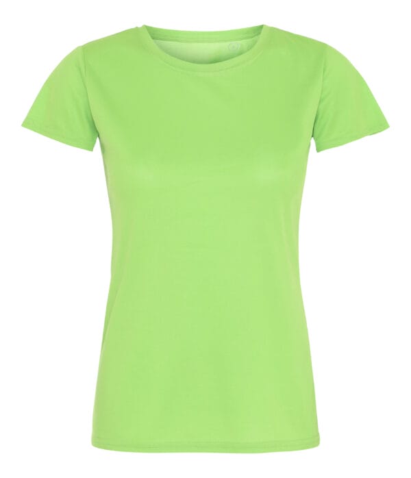 000250_Lime_51_front En lys grøn t-shirt hænger uden ærmer, vist mod en neutral, hvid baggrund.