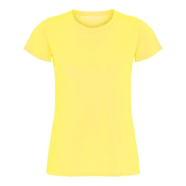000250_Yellow_97_front Gul T-shirt med korte ærmer vises på en hvid baggrund.
