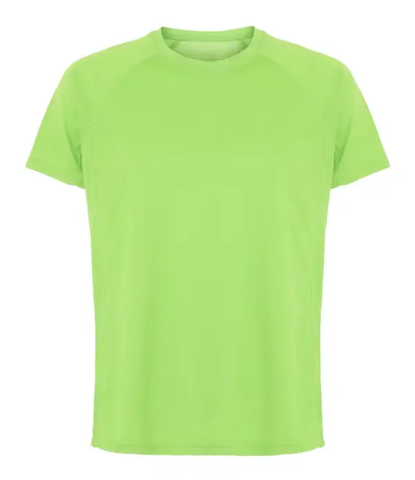 000350_Lime_51_front.jpg Grøn T-shirt hænger stille, uden mønster eller tekst, mod en hvid baggrund.