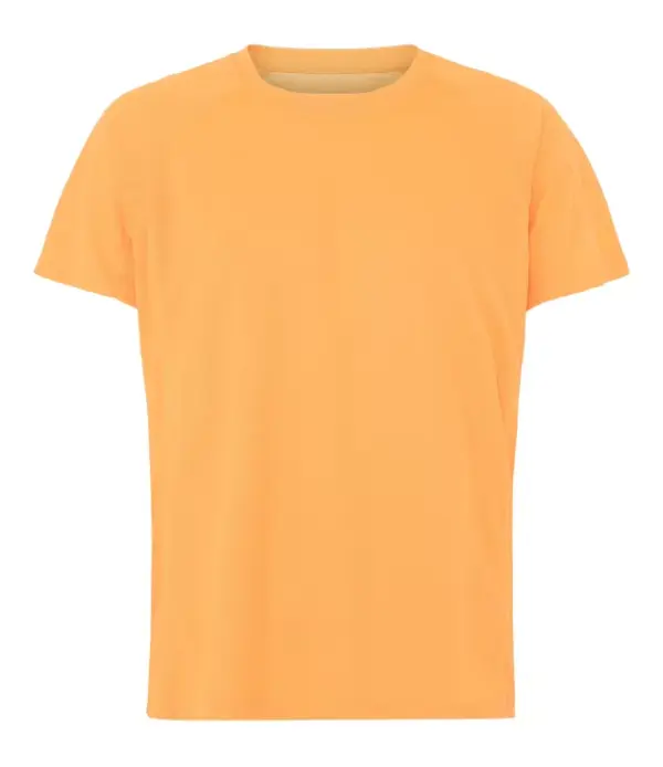 000350_NeonOrange_39_front.jpg T-shirt; i en lys orange farve. I baggrunden er der en ensfarvet, hvid baggrund.