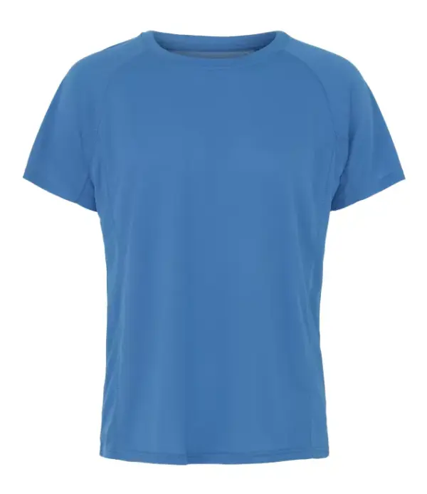 000350_Royal_73_front.jpg En blå T-shirt ligger fladt på en hvid baggrund uden synlige tryk eller mønstre, enkelt præsenteret og centralt i billedet.