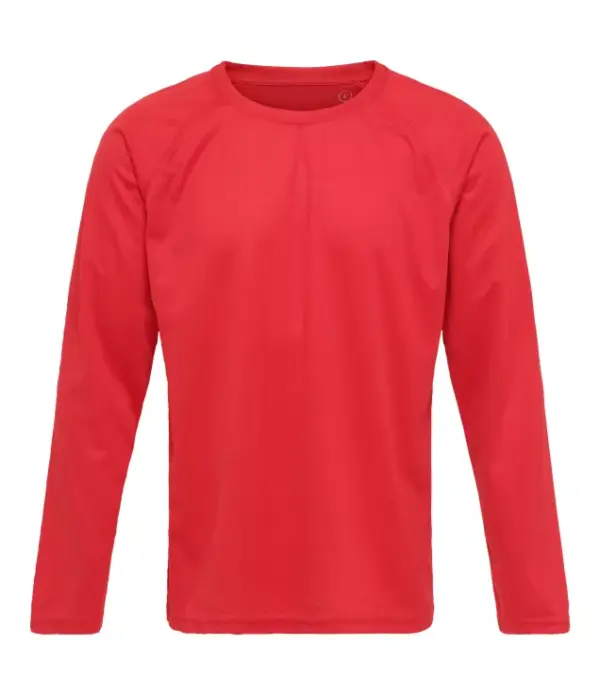 000450_Red_69_front.JPG Rød langærmet trøje uden mønster, præsenteret fladt mod en hvid baggrund. Trøjen har en rund halsudskæring og er uden synlige detaljer eller logo.