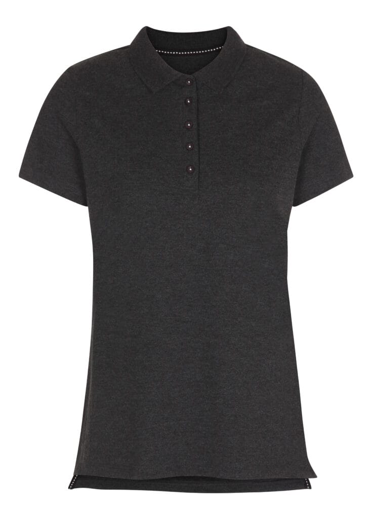 Sort T-shirt med korte ærmer, set forfra. Den har en rund halsudskæring og ser ud til at være fremstillet i et glat stof. Baggrunden er hvid og neutral.