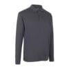 En sort langærmet poloshirt står opret med krave foldet, placeret på en hvid baggrund. Der står “ID” på den indvendige nakkekant.