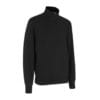 Sort sweatshirt med høj hals og lynlås i fronten, lange ærmer og ribbet kant ved håndled og bund, placeret på en hvid baggrund.