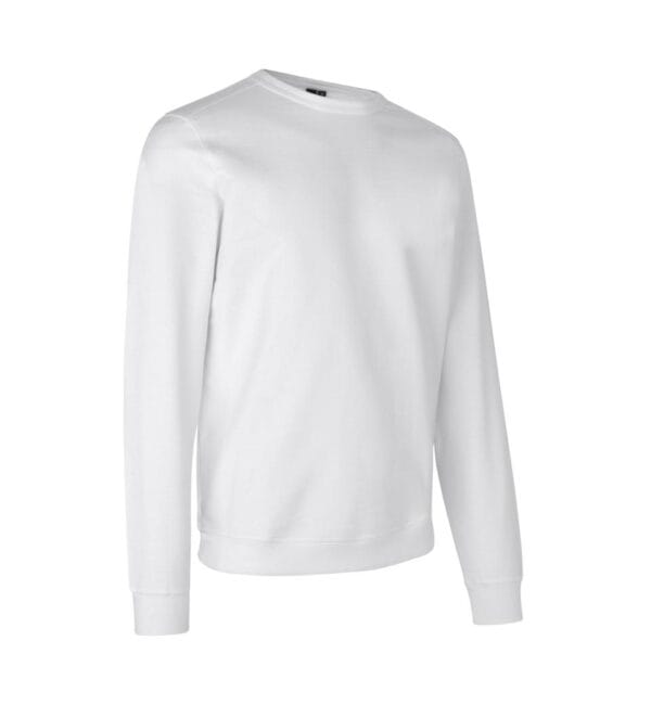 0615_001_pack_1 En hvid sweatshirt med lange ærmer er præsenteret på en hvid baggrund.