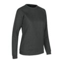 En mørkegrå sweatshirt med lange ærmer og rund hals ligger på en hvid baggrund. Sweatshirten har en enkel og klassisk stil uden synlige logoer eller mønstre.