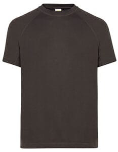 Kortærmet mørkegrøn T-shirt, vises på en hvid baggrund. Trøjen har raglanærmer og er enkel i design uden mønstre eller tekster.