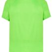 En lys grøn T-shirt vises forfra. Den kortærmede T-shirt har søm ved skuldrene og en rund hals. Baggrunden er hvid.