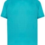 En kortærmet turkis T-shirt vist forfra på en hvid baggrund. På halsudskæringen sidder en lille mærkat med teksten "RUFF".