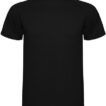 Sort t-shirt vises uden tekst eller grafik, foldet fladt. Rummet omkring er neutralt, hvilket fremhæver tøjets enkle design.