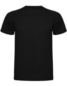 Sort t-shirt vises uden tekst eller grafik, foldet fladt. Rummet omkring er neutralt, hvilket fremhæver tøjets enkle design.