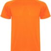 En kortærmet, orange t-shirt, vises mod en hvid baggrund.