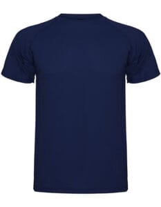 Mørkeblå kortærmet t-shirt i enkle omgivelser.