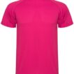 En lyserød t-shirt vises forfra uden tekst eller logoer. Skjorten er kortærmet og har en rund halsudskæring. Baggrunden er hvid og neutral.