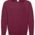 Vinrød sweater med kvart lynlås foran og opretstående krave, set forfra mod en hvid baggrund. En etiket med mærket "Fruit of the Loom" er synlig i nakken.