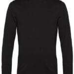 En sort langærmet sweatshirt, hænger fladt mod en hvid baggrund. Trøjen har en rund halsudskæring og ribstrikkede ærmekanter, uden synlige logoer eller mønstre.