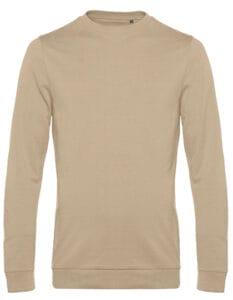 Beige sweatshirt med lange ærmer og rund hals, placeret mod en hvid baggrund.