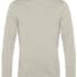 En lysegrå sweatshirt hænger frit med langærmede ærmer og rund halsudskæring. Den er placeret mod en simpel, ensfarvet baggrund.