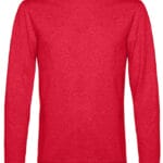 En rød sweater med lange ærmer og rund hals er vist på en simpel, hvid baggrund uden tekst.