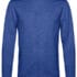 Blå sweatshirt med lange ærmer og rund hals, placeret mod en hvid baggrund.