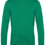 En grøn sweatshirt med lange ærmer ligger fladt på en hvid baggrund uden yderligere dekorationer eller tekst.