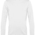 Hvid sweatshirt vises forfra, hænger stille på usynlig bøjle, mod en hvid baggrund.