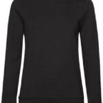 Sort sweatshirt med lange ærmer og rund halsudskæring, præsenteret mod en hvid baggrund.