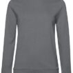 En grå sweatshirt vises forfra. Den har lange ærmer og en rund halsudskæring. Baggrunden er neutral og hvid.