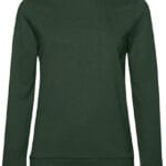 Mørkegrøn sweatshirt hænger forfra foran en hvid baggrund.