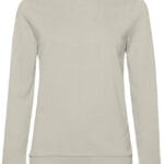 En beige sweatshirt med rund hals og lange ærmer, placeret mod en hvid baggrund.