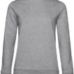 Grå sweatshirt med lange ærmer og ribkant på ærmer og bund, placeret mod en hvid baggrund.