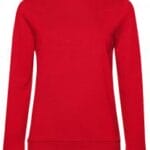 En rød sweatshirt ligger fladt mod en hvid baggrund. Sweatshirten har lange ærmer og rund halsudskæring uden synlige mønstre eller logoer.