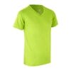 En neongrøn t-shirt med V-hals vises på en hvid baggrund. Indvendigt står teksten "YES Active."