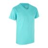 Lyseblå T-shirt med v-hals foran og korte ærmer på hvid baggrund. Tekst på indersiden af kraven: "YES AERO".