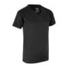 Sort kortærmet t-shirt med V-hals på hvid baggrund. Tekst på indersiden af kraven: "YES Active, SZIE M 8/10, SKU 2531GS".