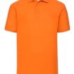 Orange polo shirt med korte ærmer og to knapper foran, placeret i en simpel hvid baggrund.