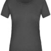 Mørkegrå t-shirt ligger fladt i et neutralt miljø. Tekst på indersiden af kraven: "RBC1874, 100% polyester, made in China, navy."