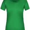 En grøn T-shirt vises oprejst mod en hvid baggrund. Den har korte ærmer og rund hals. Tekst på indersiden: "NECK&MESH active lady".