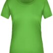 En grøn t-shirt hænger mod en hvid baggrund. Tekst på indersiden af t-shirten lyder "NECK LABEL" og "Lady".